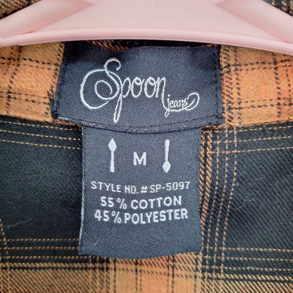Spoon Jeans Women's Oversized Hi-Lo Plaid Flannel Size Medium Orange And Black - Picture 3 of 11